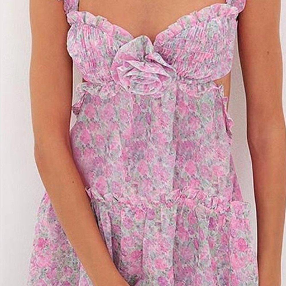 For Love And Lemons Pink Floral Mini Dress
